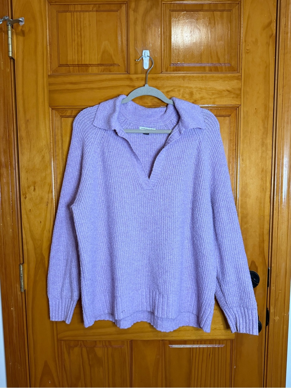 AE Whoa So Soft Oversized Collared Sweater Light Purple Lilac Size Small - Picture 2 of 5